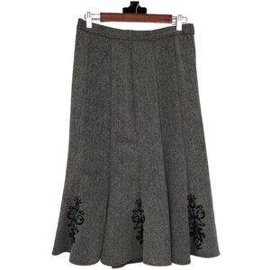 Tanjay Heathered Grey Embroidered Flared Midi Skirt size 10